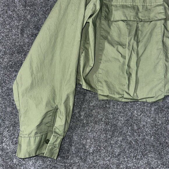 LIFE Love is for Eternity Top Womens XL Green Button Up Crop Long Sleeve Pockets - Picture 3 of 7